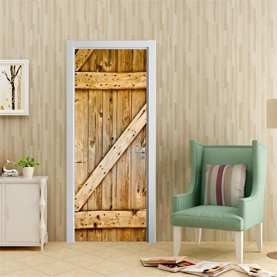 1 nhãn dán cửa hoa văn vân gỗ - Màu vàng - Xem 1