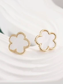 花朵裝飾耳釘 - 白色 - 查看 1