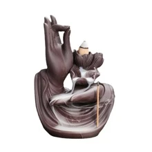 1pc Polymer Clay Incense Burner, Retro Hand & Lotus Design Incense Holder, Home Decor - Brown - View 7