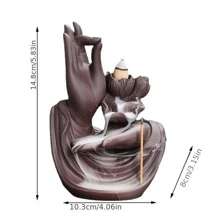 1pc Polymer Clay Incense Burner, Retro Hand & Lotus Design Incense Holder, Home Decor - Brown - View 3