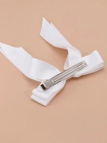 1 kẹp tóc nơ ruy băng hai lớp bóng loáng có đầu nhọn, phụ kiện tóc thời trang và thanh lịch phù hợp cho mọi dịp kẹp tóc kẹp tóc - trắng - Xem 4