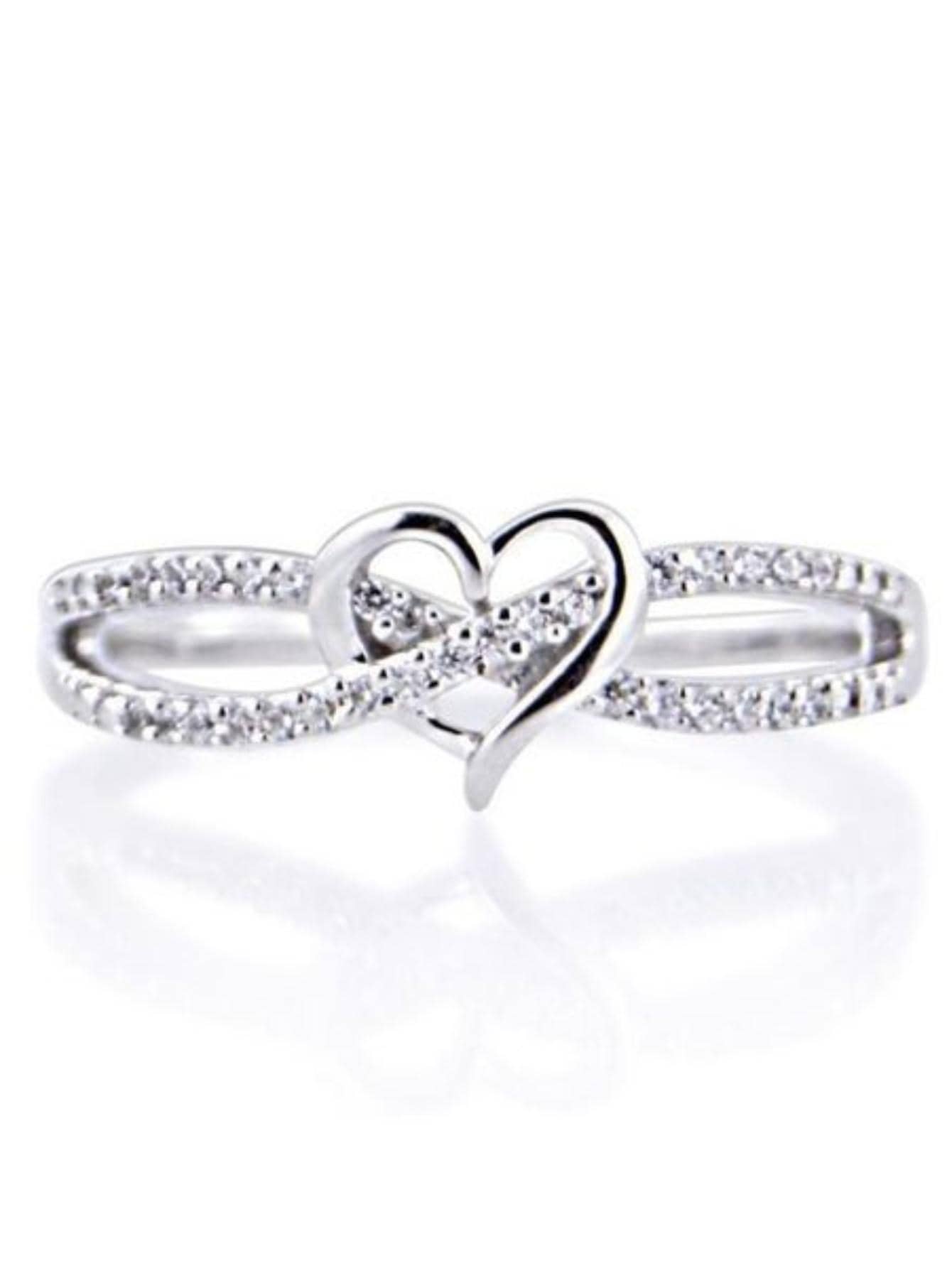 1pc Elegant Heart Shaped Rhinestone Decorated Ring, Suitable For Women's Daily, Party, Celebration Events, Gift Valentines,Mom,Mother,Mother's Day,Gift - Silver - View 1