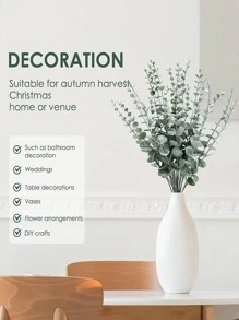 12/15/24pcs Eucalyptus Stems Decor Artificial Eucalyptus Leaves Faux Greenery Branches For Wedding Centerpiece Flower Floral Arrangement Farmhouse Home Decoration, Valentine Day, Gift Gifts Birthday Graduation,Garden Decor,Outdoor Plant,Gardening,Fake Flowers