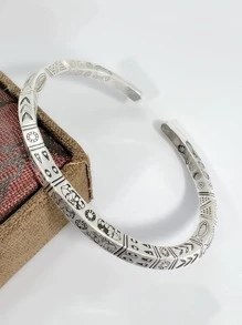 男士不銹鋼時尚外觀時尚圖騰細節袖口手鐲男士日常裝飾 - 復古銀色 - 查看 5