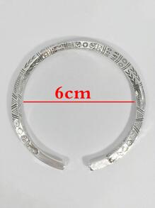 男士不銹鋼時尚外觀時尚圖騰細節袖口手鐲男士日常裝飾 - 復古銀色 - 查看 3