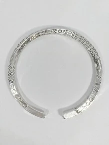 男士不銹鋼時尚外觀時尚圖騰細節袖口手鐲男士日常裝飾 - 復古銀色 - 查看 4