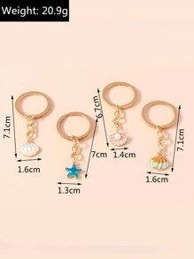 4入組女性貝殼和海星吊墜時尚鑰匙圈適用於禮品 - 彩色 - 查看 5