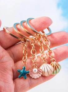 4入組女性貝殼和海星吊墜時尚鑰匙圈適用於禮品 - 彩色 - 查看 4