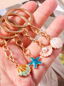 4入組女性貝殼和海星吊墜時尚鑰匙圈適用於禮品 - 彩色 - 查看 3