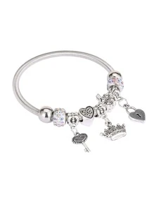 Trang trí Rhinestone Crown & Heart Charm Bangle - Đầy màu sắc - Xem 2