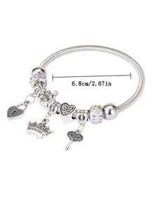 Trang trí Rhinestone Crown & Heart Charm Bangle - Đầy màu sắc - Xem 3