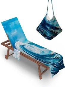 1pc Wave Pattern Beach Chair Cover With Pocket, Microfiber Beach Chair Towel For Pool Sun Lounger Sunbathing Vacation - Multicolor - View 2