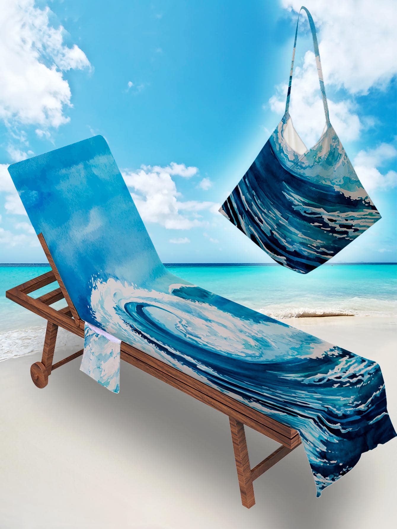 1pc Wave Pattern Beach Chair Cover With Pocket, Microfiber Beach Chair Towel For Pool Sun Lounger Sunbathing Vacation - Multicolor - View 1