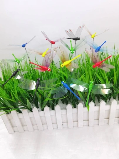 10入組/套蜻蜓形狀裝飾花園卡通塑膠家居飾品適用於花園