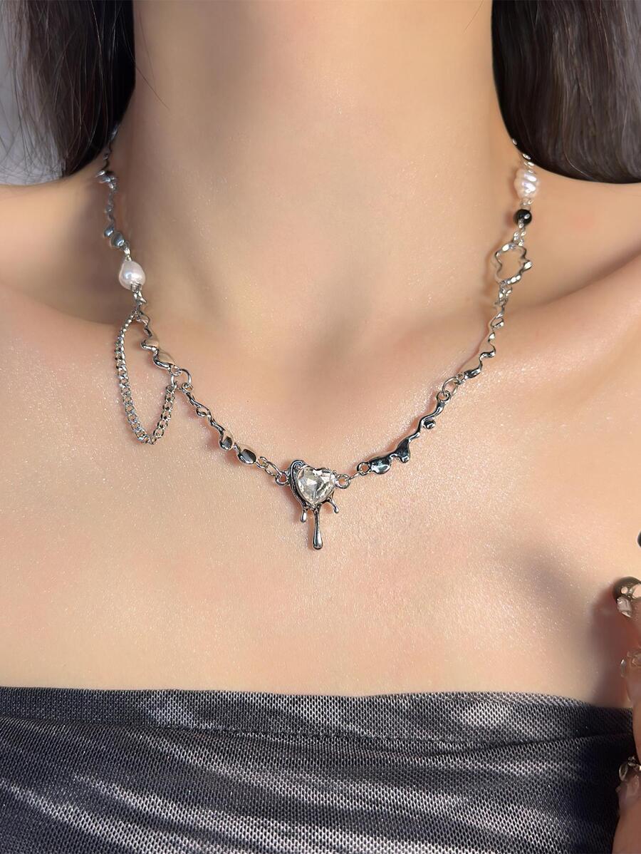 Vòng cổ trang trí hình trái tim và ngọc trai giả Valentine, Mẹ, Mẹ, Ngày của Mẹ, Quà tặng - trắng - Xem 1