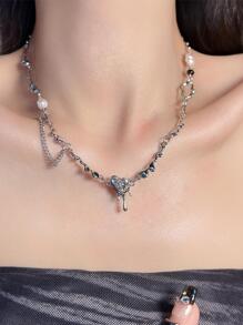 Vòng cổ trang trí hình trái tim và ngọc trai giả Valentine, Mẹ, Mẹ, Ngày của Mẹ, Quà tặng - trắng - Xem 2