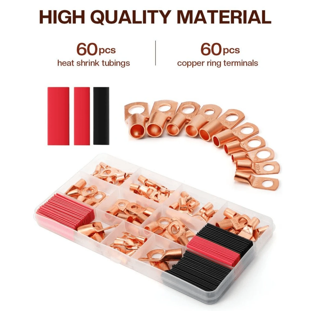 120pcs/set Copper Tube Terminal Battery Welding Cable Lug Ring Crimp Connector Kit - Bronze - View 1