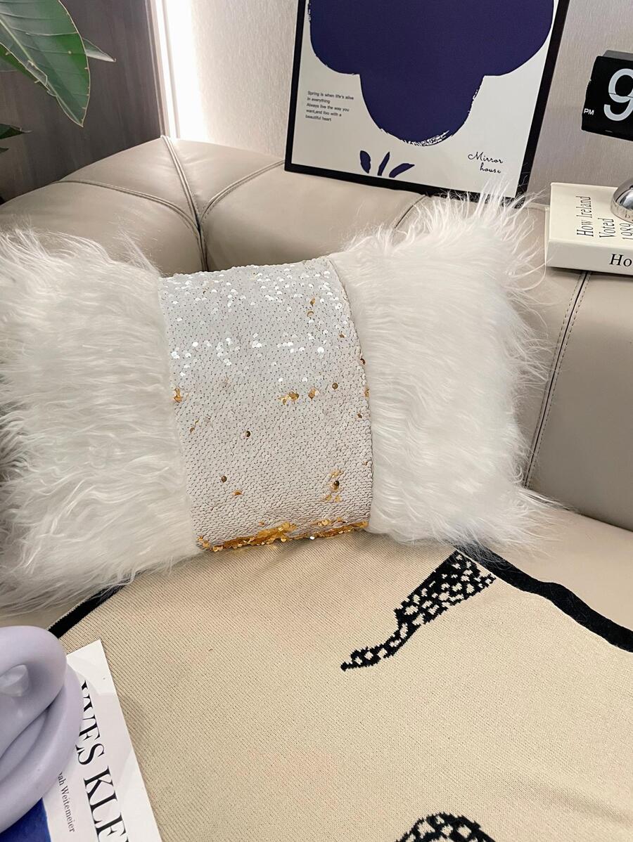 1入組亮片裝飾靠墊套不附帶極簡風格滌綸裝飾抱枕套適用於活家庭裝飾 - 白色 - 查看 1