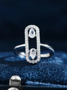 Cubic Zirconia Decor Ring - Silver - View 2