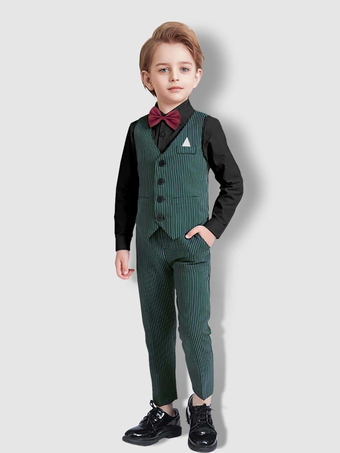 小男童前蝴蝶結襯衫和夾克背心和褲子 - 彩色 - 查看 1