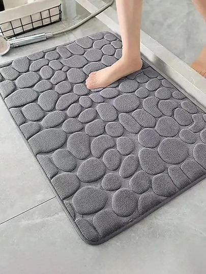 1 pieza Alfombra de baño con textura de piedra antideslizante, alfombra de piso de poliéster gris oscuro para decoración de baño del hogar, alfombra de piso, alfombra de puerta, decoración de otoño, accesorios de baño, decoración de entrada