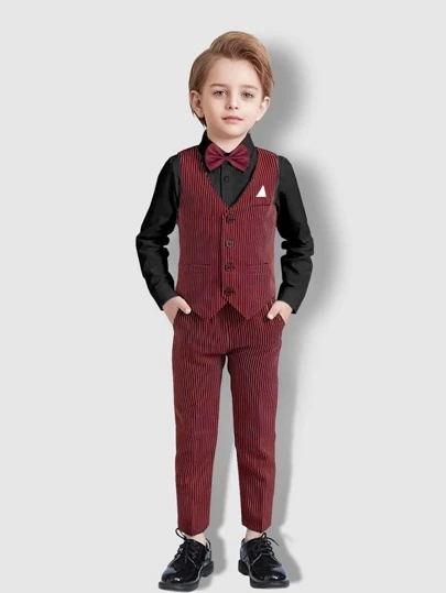 小男童素色襯衫和夾克背心和褲子