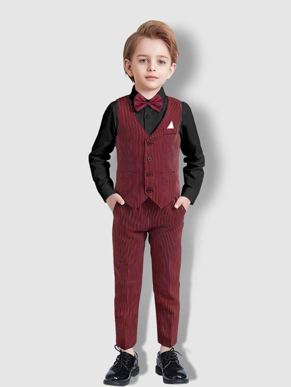 小男童素色襯衫和夾克背心和褲子