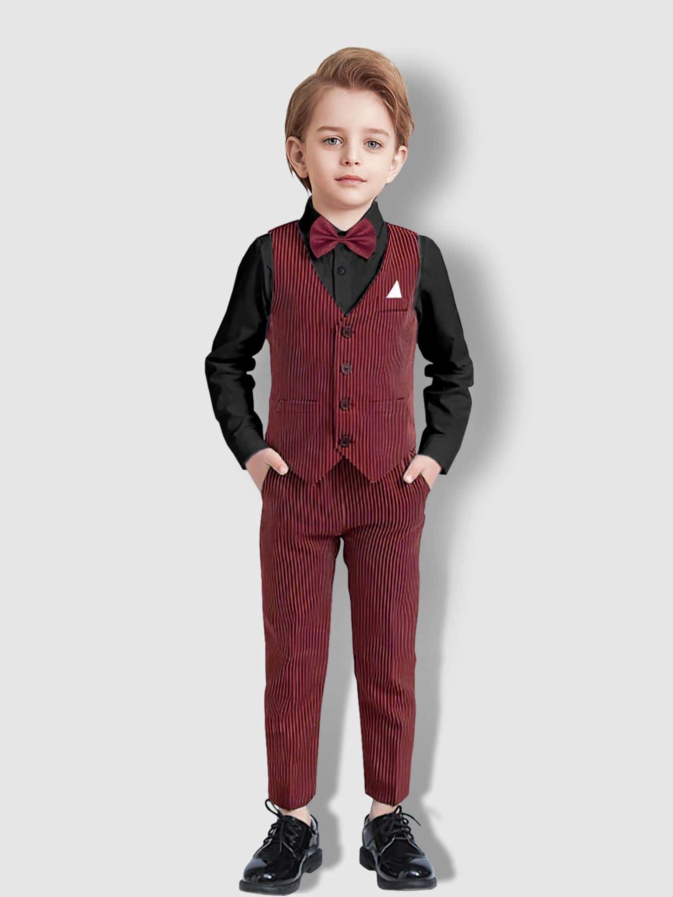 小男童素色襯衫和夾克背心和褲子 - 彩色 - 查看 1