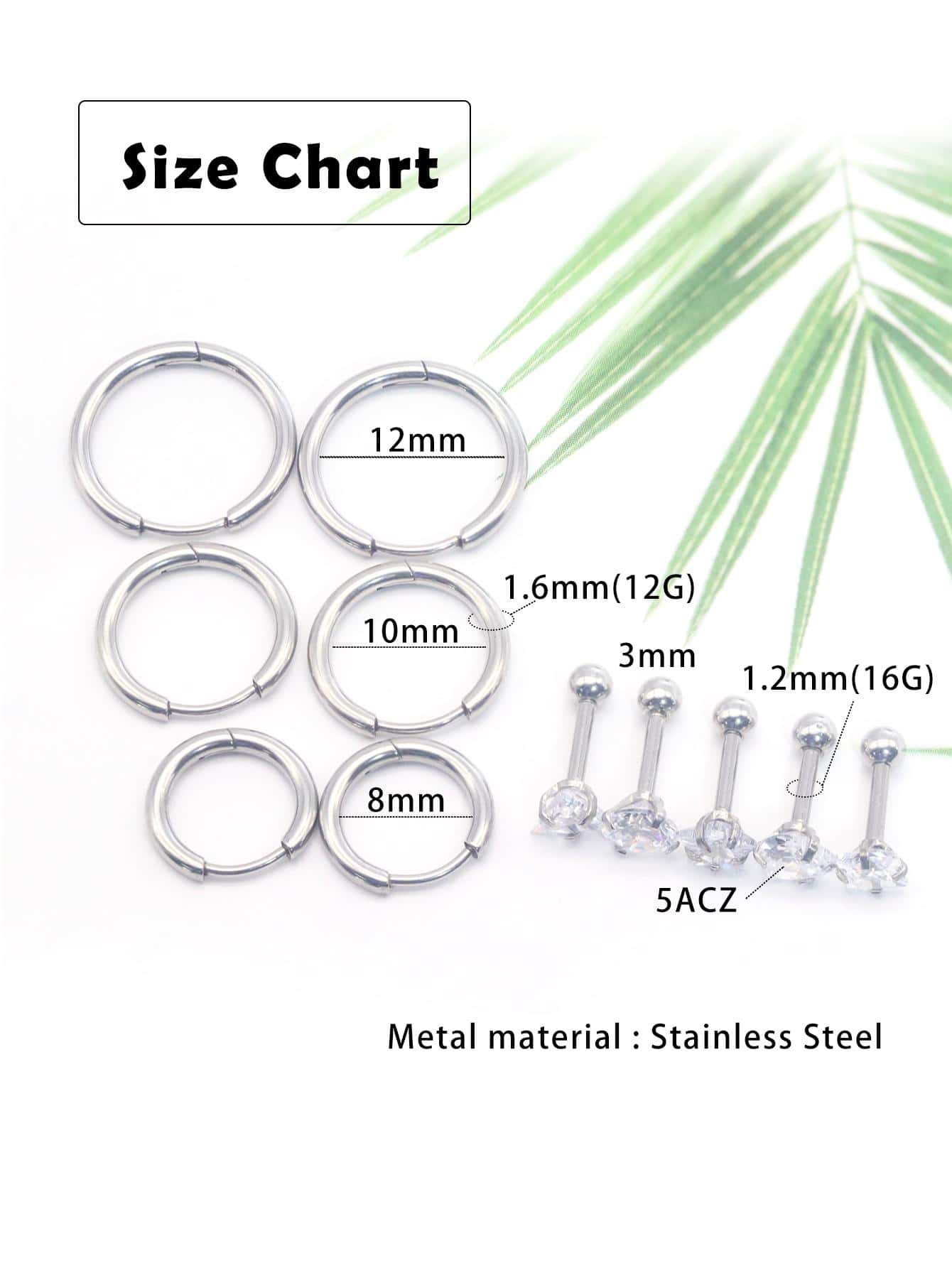 11 cái/bộ Bông tai trang trí bằng kim cương giả - Bạc - Xem 1