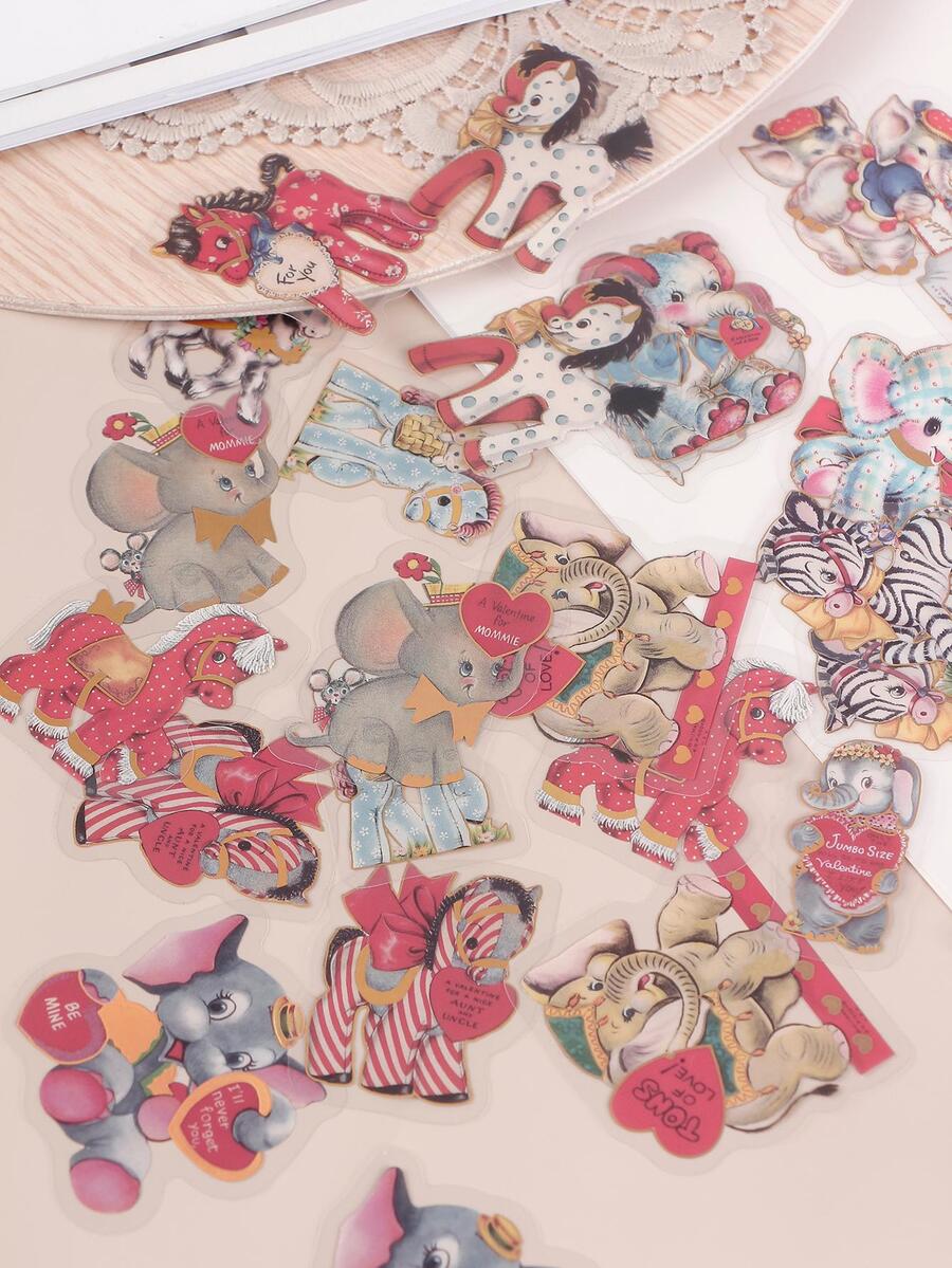 30 piezas Calcomanía con estampado de dibujos animados clasificado dulce para estudiantes - Multicolor - Ver 1
