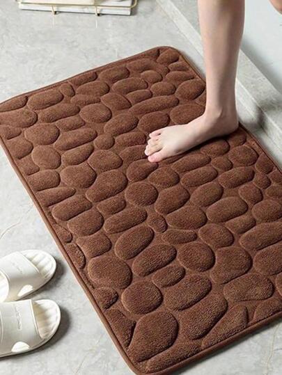1pc Stone Textured Non-Slip Bath Rug, Coffee Brown Polyester Floor Mat For Bathroom Home Bathroom Decor Floor Carpet Outdoor Rug Door Mat Fall Decor Bathroom Accessories Back To School Entryway Decor