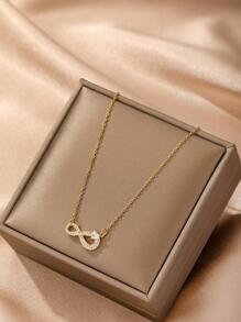 1件复古时尚简约优雅金色8字形水钻吊坠项链（OPP袋包装） - 金黃色 - 查看 4