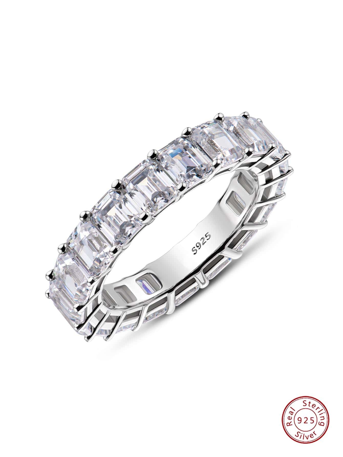 1入組令人驚嘆綠寶石切方晶鋯石充分永恆環適合女士925純銀AAAAA和5x4mm方晶鋯石週年紀念日婚戒戒指首飾類禮物