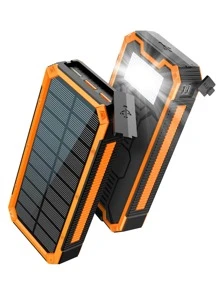 Solar Power Bank, Portable Charger 30000mAh PD 18W QC3.0 Fast Charging with USB Type C 4 Outputs Dual Inputs, Battery Pack with IP55 Waterproof Bright Flashlight for iPhone Android Cell Phones - Orange - View 1