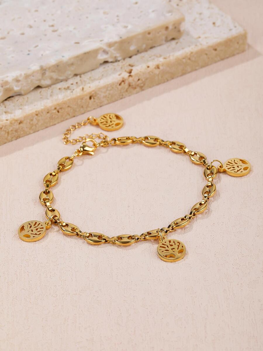 Tree Chi tiết Round Charm Bracelet - Vàng - Xem 1
