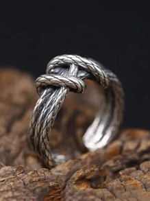 Men Knot Decor Ring, For Jewelry Gift And Party - Antique Silver - View 6