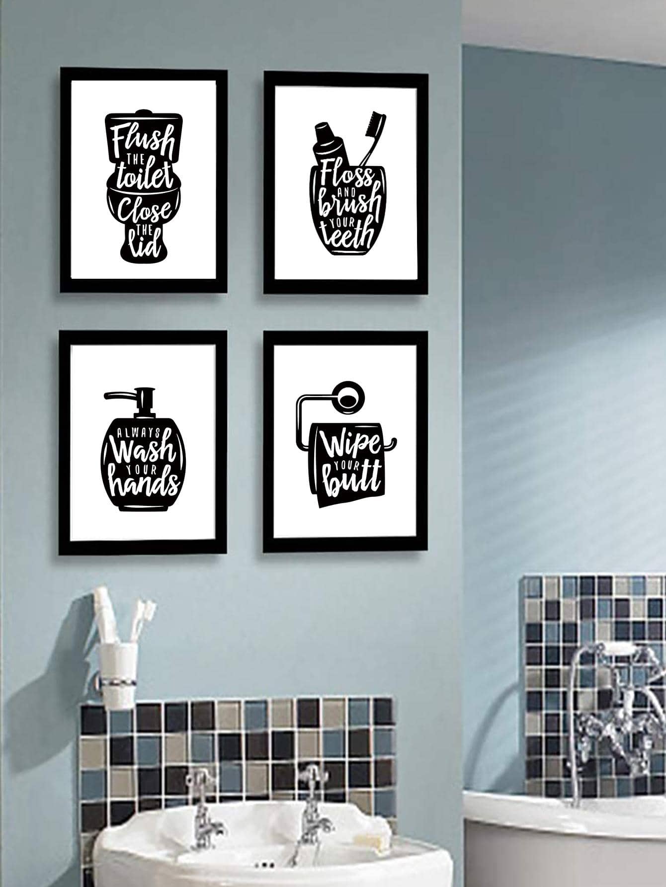 4入组/套字母圖案無框現代化學纖維無框畫適用於家庭裝飾用品 - 黑與白 - 查看 1