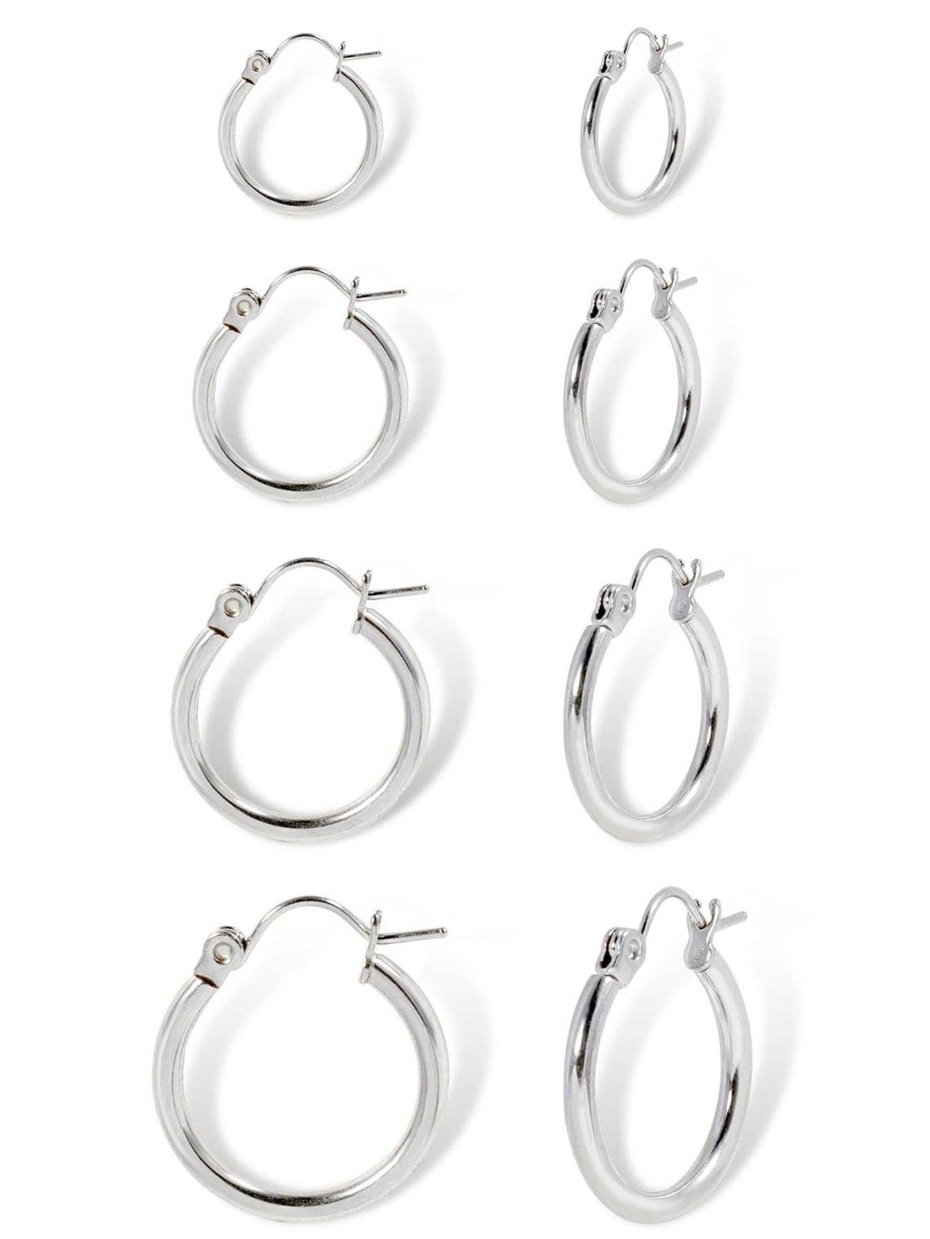 4對/套時尚不銹鋼極簡風格圓耳環適合女士適用於日常生活 - 銀色4對套裝 - 查看 1