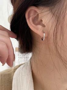 4對/套時尚不銹鋼極簡風格圓耳環適合女士適用於日常生活 - 銀色4對套裝 - 查看 3