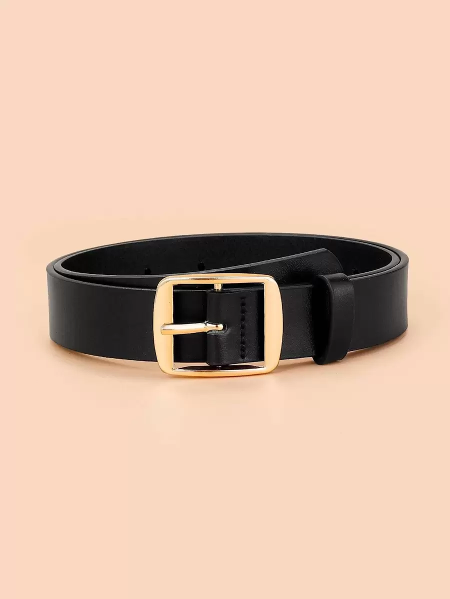 1pc Women Square Buckle Casual Belt For Daily Life Summer, School Fall, Autumn, Halloween - Black - View 1