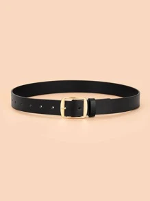 1pc Women Square Buckle Casual Belt For Daily Life Summer, School Fall, Autumn, Halloween - Black - View 2