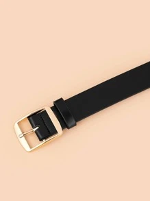 1pc Women Square Buckle Casual Belt For Daily Life Summer, School Fall, Autumn, Halloween - Black - View 3