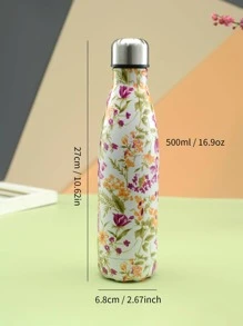 1入組不銹鋼絕緣現代花朵圖案便攜保溫瓶適用於戶外 - 彩色 - 查看 4