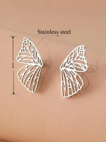 Bông Tai Inox Vintage Tinh Tế Cánh Bướm Đối Xứng Quyến Rũ Thời Trang Bông Tai Dành Cho Nữ Trang Sức Cô Gái Dự Tiệc - Bạc - Xem 5