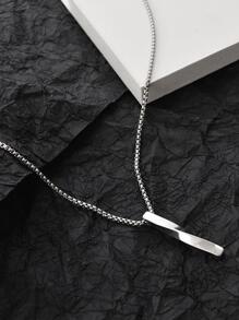 男士幾何吊墜項鍊,適用於首飾類禮品和派對 - 銀色 - 查看 3