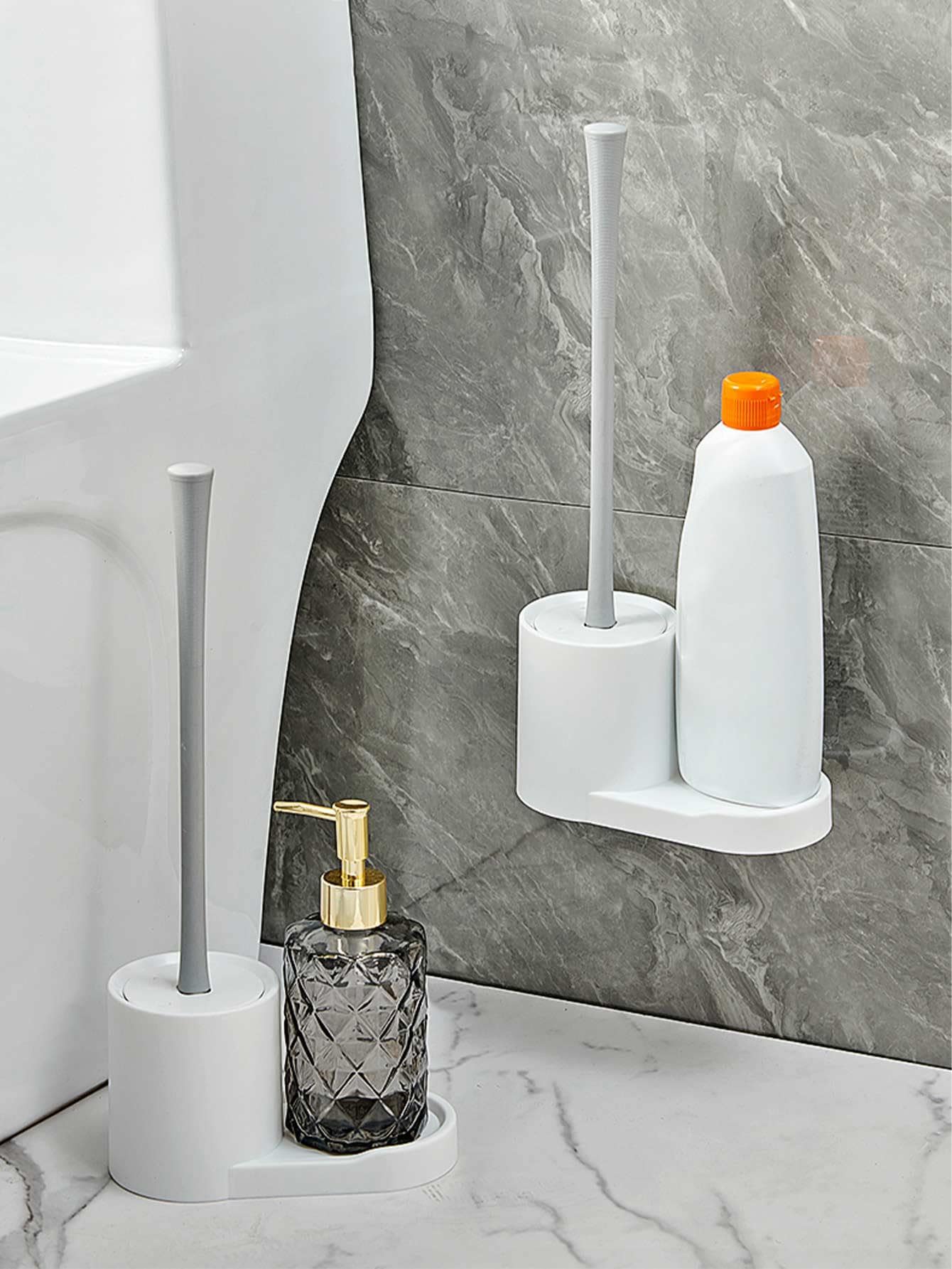 1 set Cepillo de limpieza de baños con mango largo - Blanco - Ver 1