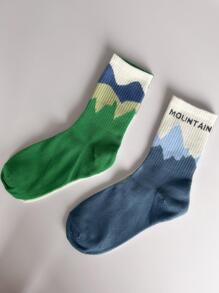 4雙女士字母和撞色中筒襪適用於日常 - 彩色 - 查看 7