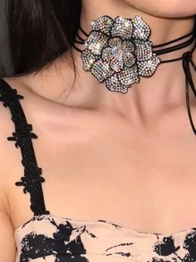 Vòng cổ trang trí hoa rhinestone - màu đen - Xem 3
