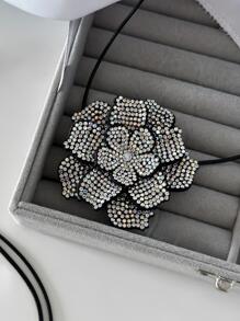 Vòng cổ trang trí hoa rhinestone - màu đen - Xem 5