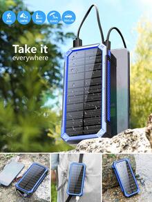 Solar Power Bank, Portable Charger 30000mAh PD 18W QC3.0 Fast Charging with USB Type C 4 Outputs Dual Inputs, Battery Pack with IP55 Waterproof Bright Flashlight for iPhone Android Cell Phones - 藍色 - 查看 8